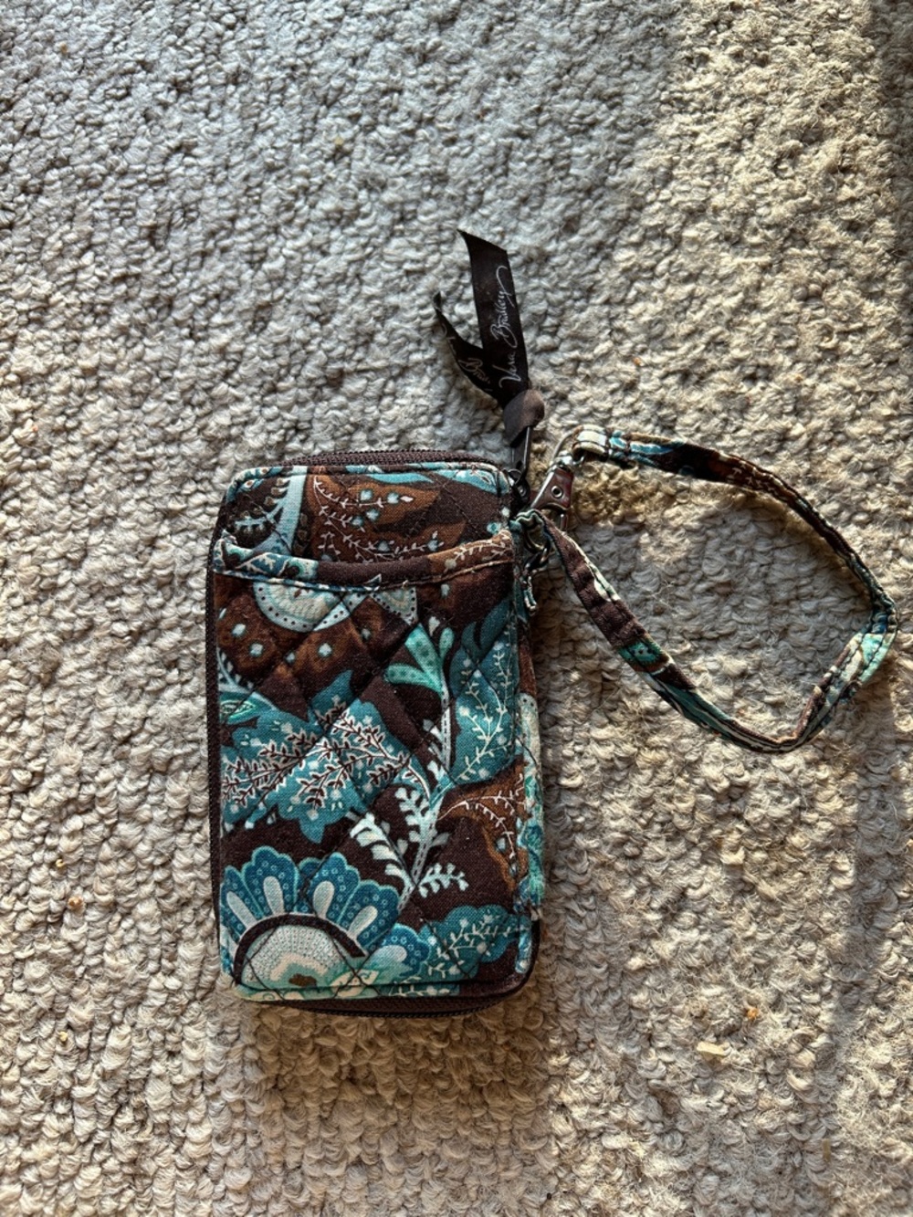 Vera Bradley Brown & Teal Quilted Floral Wristlet